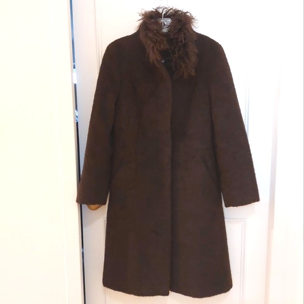 Marella alpaca blend coat with goat fur collar size 2